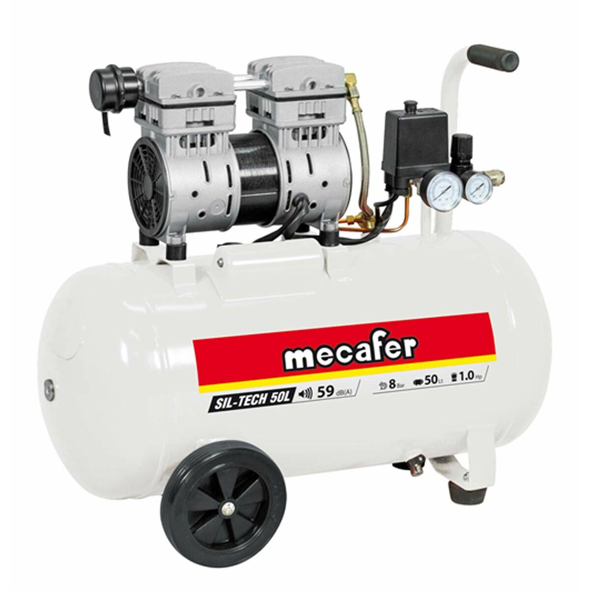Luftkompressor MECAFER 425523 Horisontal Stille 8 bar 24 L